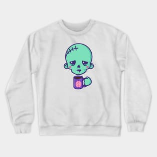 Tired kawaii zombie with brains coffee cup Crewneck Sweatshirt